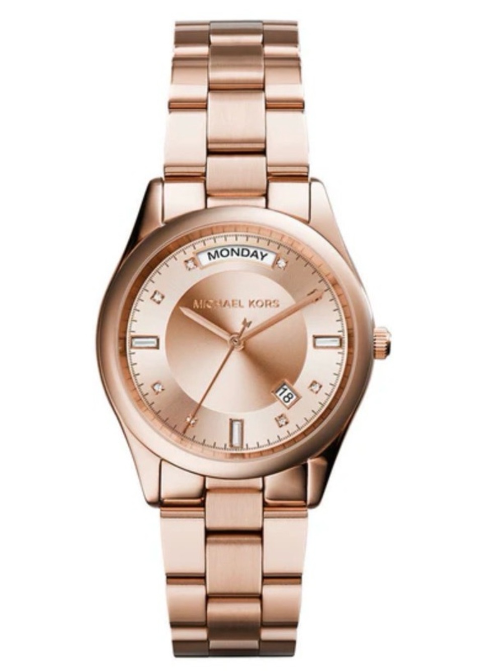 Michael Kors Rose Gold Stainless Steel Day-Date Bracelet Watch